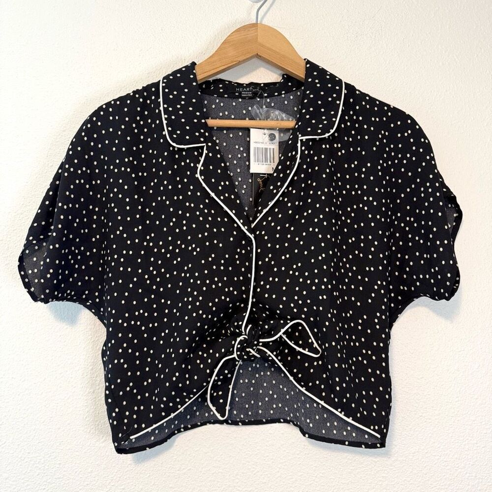 Heart Soul Polka Dot Collared Crop Top‎ Size Medium NWT